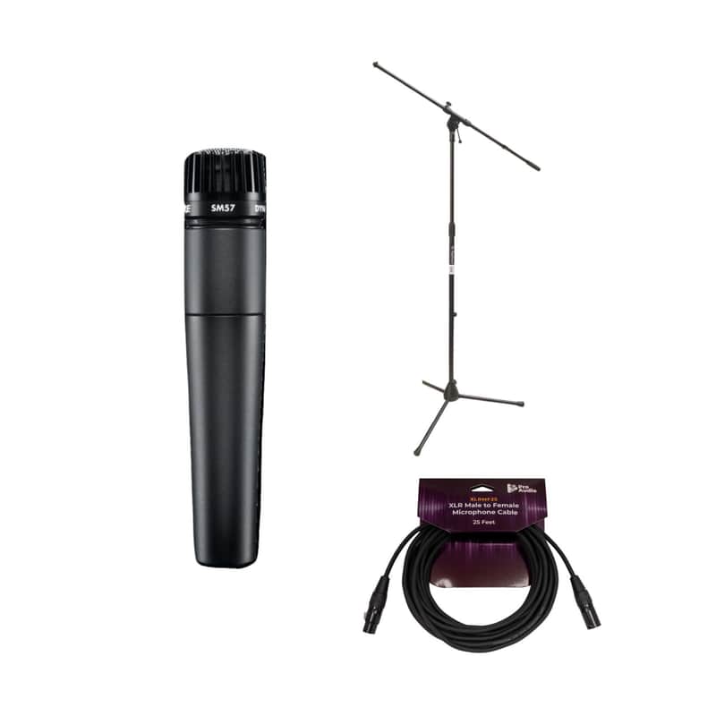 Shure SM57 Cardioid Dynamic Instrument Microphone Bundle with Microphone Stand and 25-Feet Microphone Cable image 1