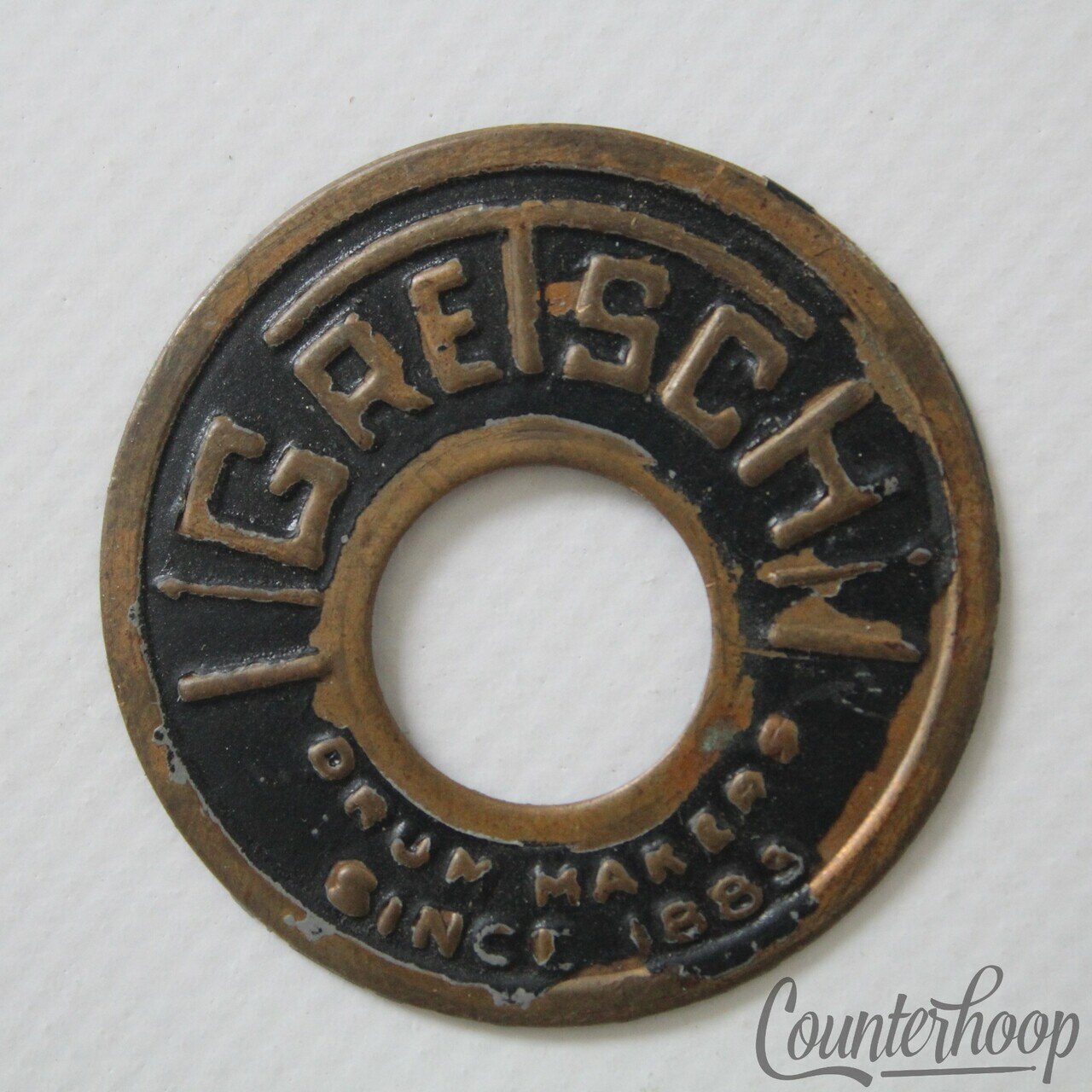 Gretsch Bass Round Badge 9/16" Brass RB USA Label Vintage 50s-60s Broadkaster* — main photograph