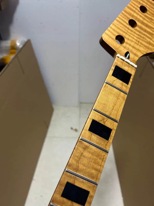 AAA 4 string 21 Frets Roasted Flame Maple BASS guitar neck Maple Inlay Nut:38mm image 1