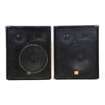 1990s JBL MR 838 3-Way Large Studio Live PA Monitors Black Carpet Cabinets 18” 10” Horn Speakers Bass Monitor Set image 2