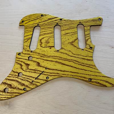 US made satin yellow swamp ash grain laser engraved Baltic birch wood pickguard for Stratocaster image 1