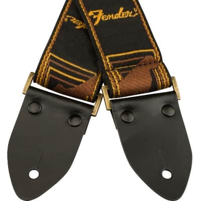 Genuine Fender 2" Wide LEGACY Monogrammed Guitar Strap - Black/Brown/Yellow image 1