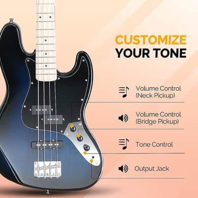Glarry GJazz Electric Bass Guitar Dark Blue /20W Amplifier image 9