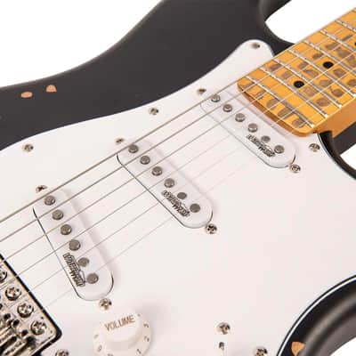 Vintage V6 ICON S-Style Electric Guitar - Distressed Boulevard Black (V6MRBK) image 6