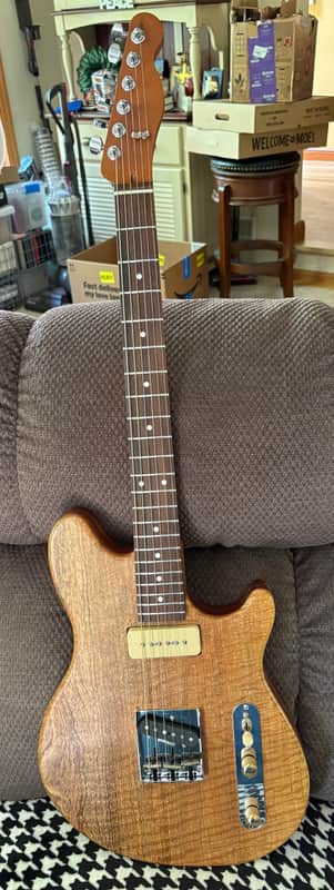 Custom Hybrid Offset Tele 5A Grade Flamed Mango wood top , Mahogany Body with Flamed roasted maple neck image 1