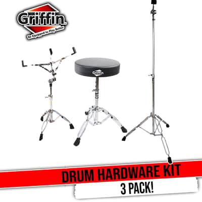 GRIFFIN 3 Pack Drum Hardware Set (Percussion TiltPro X Edition) – Drum Throne, Snare Stand & Cymbal Stand – Chrome Kit for Practice Pads, Tom-Toms & Standard Drum Setup image 1