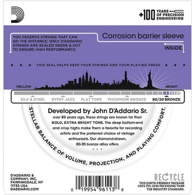 D'Addario EJ13 Custom Light 80/20 Bronze Acoustic Strings 11-52 image 2