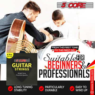 5Core Acoustic Guitar Strings 0.010-0.047 Steel Gauge Heavy Duty w Bright Tone For 6 String Guitars image 10