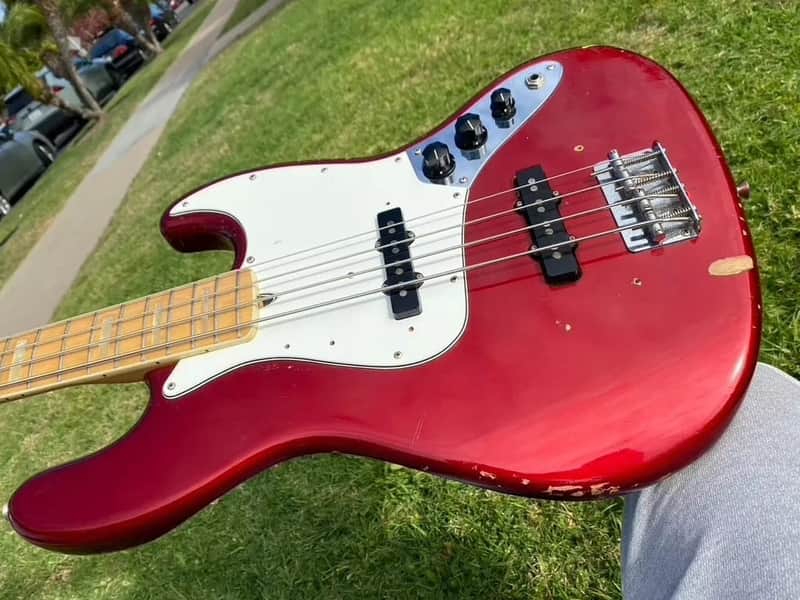1974 Fender Jazz Bass Candy Apple Red with Maple Neck w/ Original Case 8.7 lbs image 1
