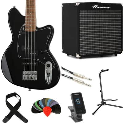 Ibanez Talman TMB30 Bass Guitar and Ampeg Rocket Amp Essentials Bundle - Black image 2