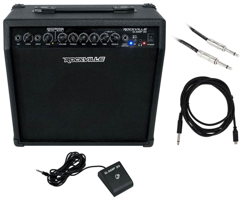 Rockville G-AMP 30 Watt Guitar Amplifier+Guitar USB C Interface Recording Cable image 1