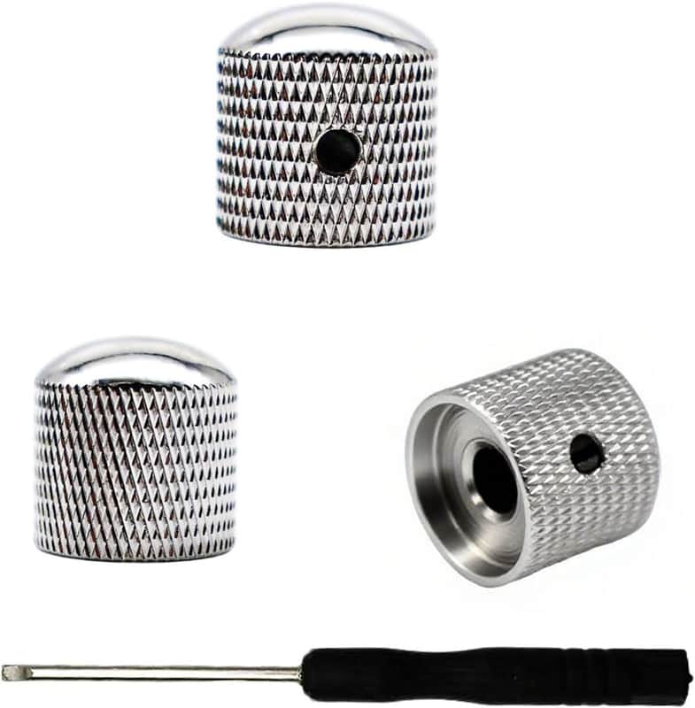 3Pcs Guitar bass Knobs Nickel Metal Volume Tone 6mm Dome Speed Control Knobs Equipped with a screwdriver for Fender Strat Telecaster Gibson Les Paul Guitar Bass Accessories(Chrome) image 1