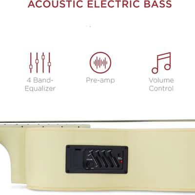 Acoustic Electric Bass Guitar, Full Size 4 String, Fretted Bass Guitar w/Padded Gig Bag - Cream White image 3