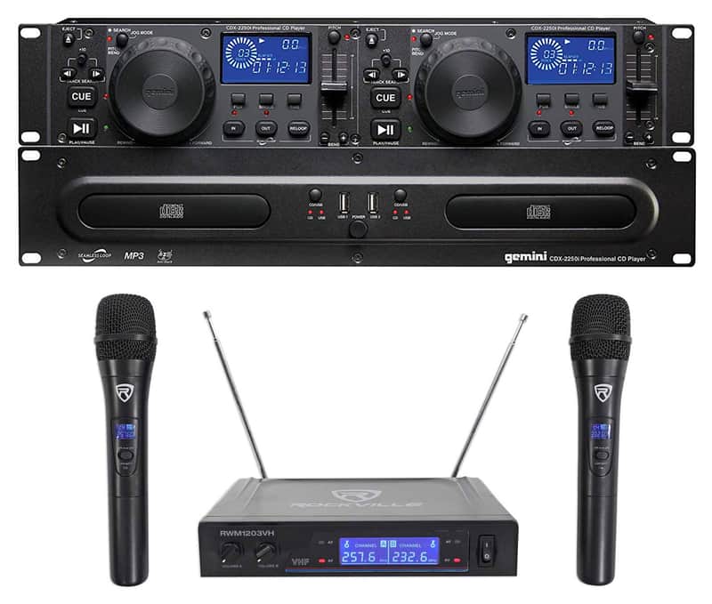 Gemini CDX-2250i DJ Dual Two Deck CD/MP3 Media Player+Dual Wireless Mics image 1