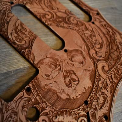 Wood Pickguard for Stratocaster HSS and SSS Laser engraved Real Cherrywood with Unique Artwork image 5