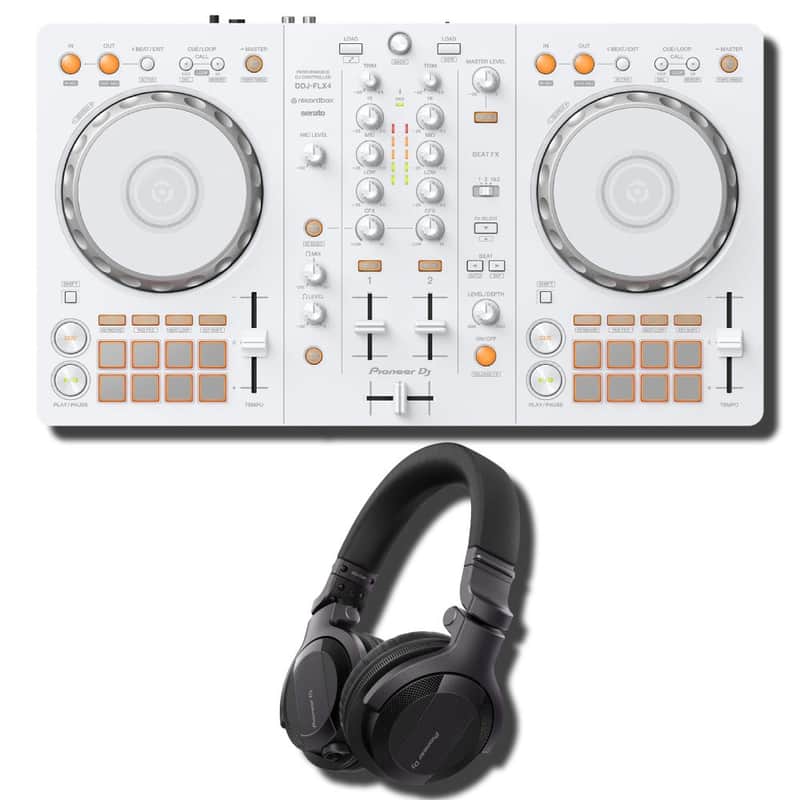 Pioneer DJ DDJ-FLX4-W 2-Channel DJ Controller (White) Cueing Headphone Bundle with HDJ-CUE1 Closed-Back DJ Headphones image 1