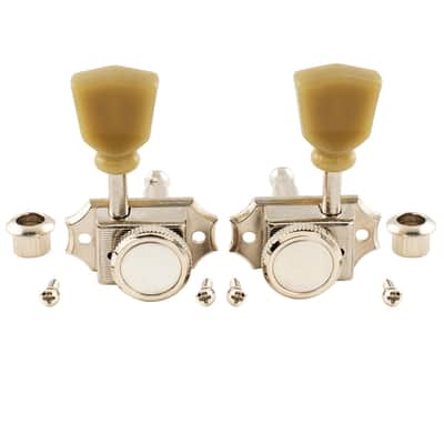 Vintage Style 3L3R Guitar Locking Tuners String Tuning Pegs Keys Machine Heads Set for Les Paul Style Electric or Acoustic Guitar, Nickel with Green Keystone Button image 4