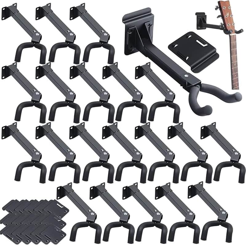 20 Pcs Guitar Hanger Wall Mount Guitar Hangers Hooks Holders with Slat Adapter 180° Adjustable Black Hook Stand Wall Mount for Acoustic Electric Bass image 1