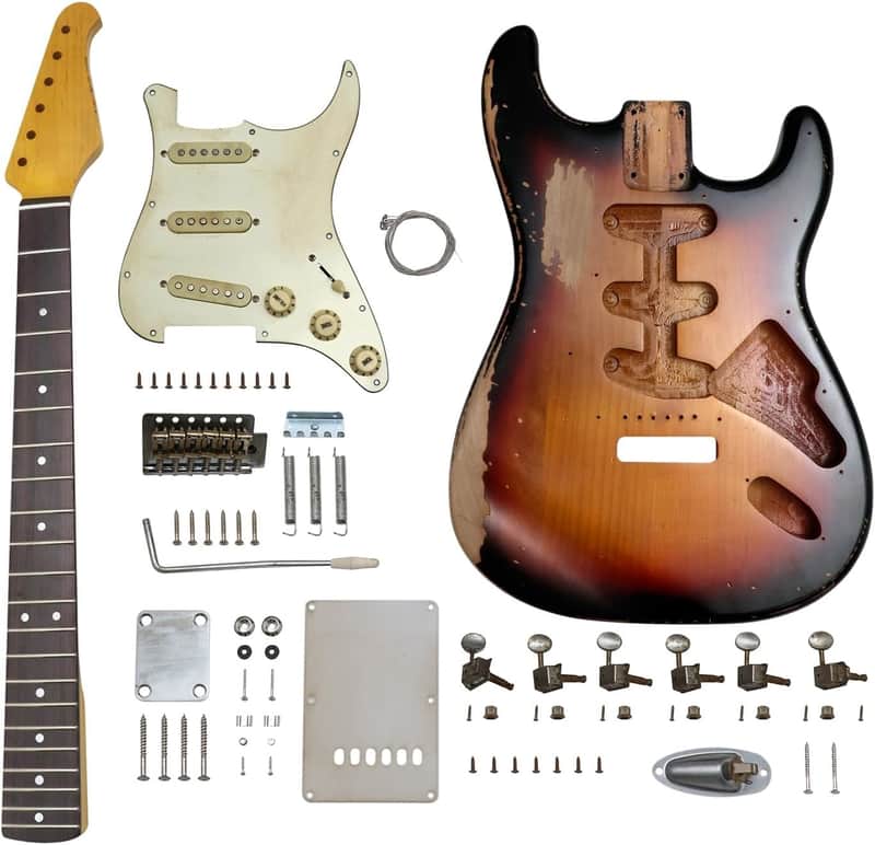DIY Electric Guitar Kit Heavy Relic Aged Vintage with Alder Body Hard Maple Neck Rosewood Fingerboard S-S-S 6 String Relic Hardware Build Your Own Guitar Relic 3 Tone Sunburst. image 1