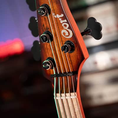 Cort GB-Fusion 5 Antique Brown Burst 5 String Jazz Bass 34" Spalted Maple Luminous Side Dots image 12