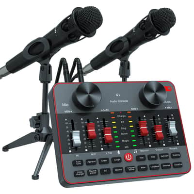 Podcast Equipment Bundle For 2 Mic Tiktok Video Content Creator Kit, Audio Interface Dj Mixer Sound Card/Board Condenser Microphone For Studio Smartphone/Pc/Laptop Broadcast Recording/Live Stream image 1