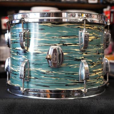 Vintage 1960s Ludwig USA 13" Maple Tom w/ Rings - Bowling Ball Blue Oyster Pearl | 9x13" image 3