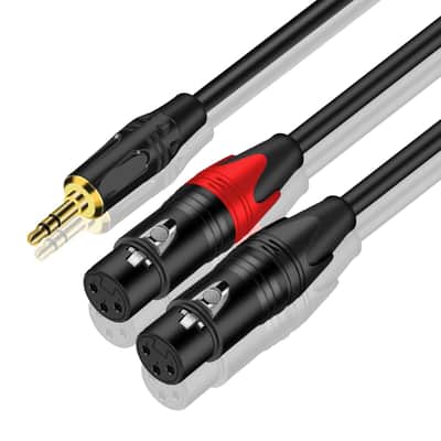 3.5mm TRS to Dual XLR Female Stereo Audio Breakout Cable 6FT, 1/8 Inch Male to Dual XLR 3-Pin Female Y-Splitter Adapter Cord, Dual XLR Female to 1/8'' Male Patch Mic Cable for Mixer Laptop image 1