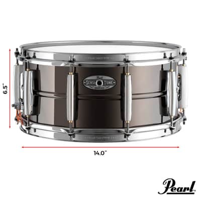 Pearl 14"x6.5" SensiTone Heritage Alloy Black Nickel-over-Brass Snare Drum with Beaded Shell, 2.3mm Triple-Flanged Hoops, and 10 arched CL Lugs image 3