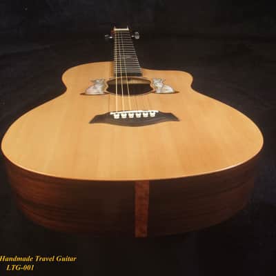 Handmade Cutaway Travel Guitar Solid Spruce, Indian Rosewood, Cat Inlay, Soft-bag Bruce Wei LTG-001 image 8