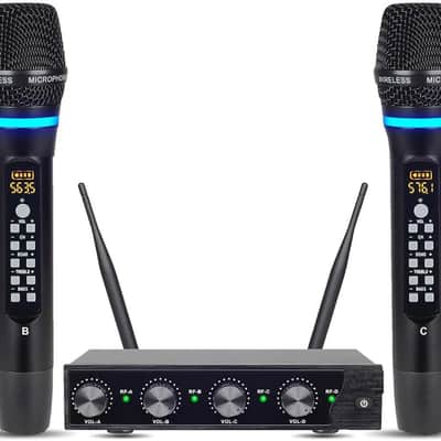 Rechargeable Wireless Microphone System 4 Channel, UHF Metal Handheld Wireless Microphones Cordless Mics with Echo Treble BASS VOL Channel Control for Karaoke Singing Church image 1