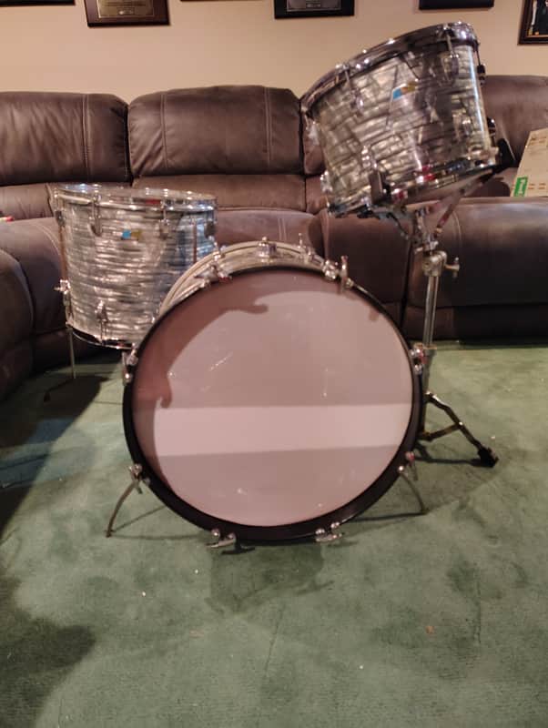 Ludwig 3 Piece Drum Shell Pack 1970's 9x13,14x16, and 14x20- Sky Blue Pearl image 1