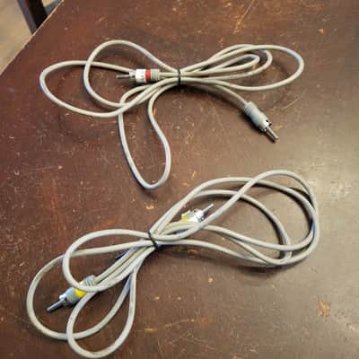 Unknown pair LONG plug RCA cables 1/2" vintage patch cable 1970s - Molded Grey or Black Plastic image 3