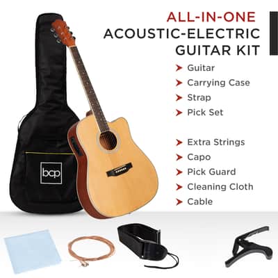 Best Choice Products 41in Beginner Acoustic Electric Cutaway Guitar Set w/ Case, Strap-Blue image 15