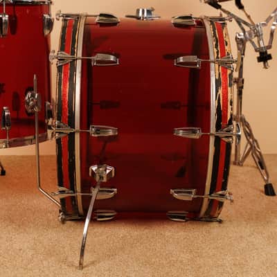 1970s Ludwig Red Vistalite 14x22, 8x12, and 16x16 Drum Set image 8