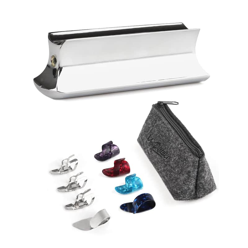 Mr.Power Guitar Slide Metal Steel Tone Bar for Dobro, Lap Steel Guitar, Hawaiian Guitar, Electric Guitar with Celluloid + Stainless Steel Metal Thumb & Finger Picks Plectrums + Bag image 1