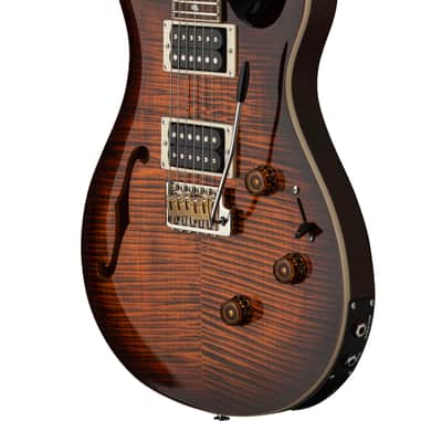 PRS SE Custom 24 Semi-Hollow Piezo 24-Fret Electric Guitar Orange Tiger Smokeburst with Gigbag image 2