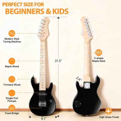 30 Inch Electric Guitar and Starter Kit for Kids w/Amp,Strings,Picks,Strap Black image 2