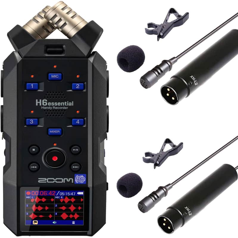 Zoom H6essential 6-Track 32-Bit Float Portable Audio Recorder + Vidpro Professional Wired XLR Lavalier Microphone XM-L2 for Pro Audio Equipment with XLR Input image 1