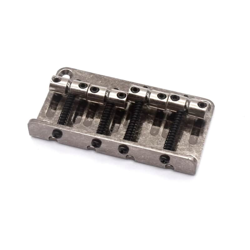AxLabs Vintage Style Bass Bridge - 4-Screw, 4-String, String-Through-Top - Antique Silver image 1