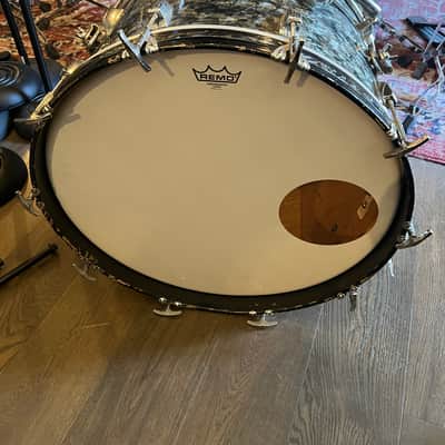 1950s WFL Ludwig Black Diamond Pearl 14x22 Vintage Bass Drum – Rail Mount – Original Spurs image 1