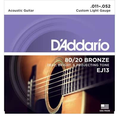 D'Addario EJ13 80/20 Bronze Custom Light Acoustic Guitar Strings .011-.052 image 1