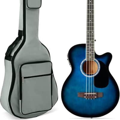 Acoustic Electric Bass Guitar, Full Size 4 String, Fretted Bass Guitar w/Padded Gig Bag - Blue image 1