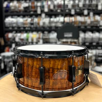 Pork Pie 7x14" Maple/Bubinga Snare Drum (Bubinga Hi-Gloss with Black Hardware) image 6