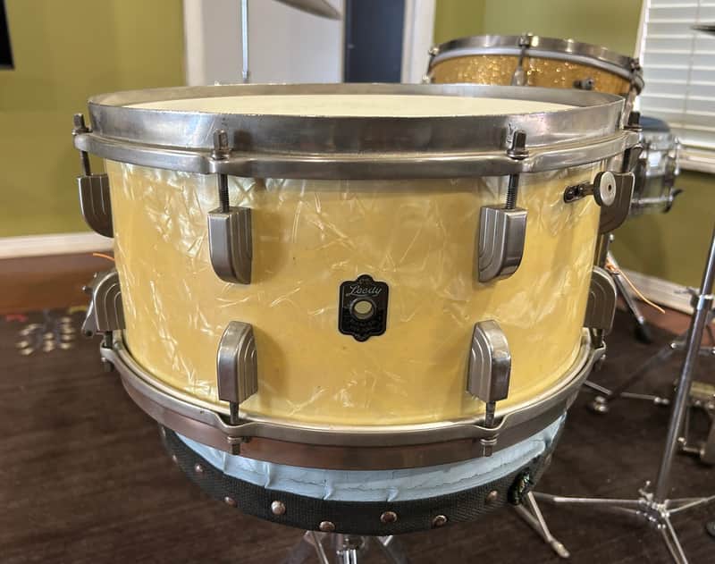 1940 Leedy Broadway Standard 6.5x14 white marine pearl vintage snare drum image 1