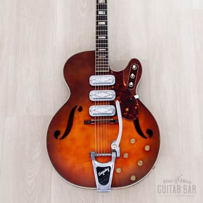 1965 Silvertone 1454 Vintage Hollowbody Electric Guitar, Harmony USA w/ DeArmond Gold Foils, Case image 2