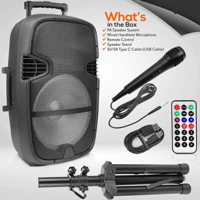 Portable Bluetooth Speaker System - 1000W Outdoor Bluetooth Speaker System w/Microphone in, Party Lights, USB SD Card Reader, FM Radio, Wheels - Remote Control, Tripod, BLACK,BLUE image 3