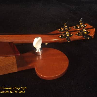 Handcrafted 5 String Harp Style Concert Ukulele, Solid Spruce, Mahogany, MOP Vine Inlay, Bruce Wei HU15-2002 image 12