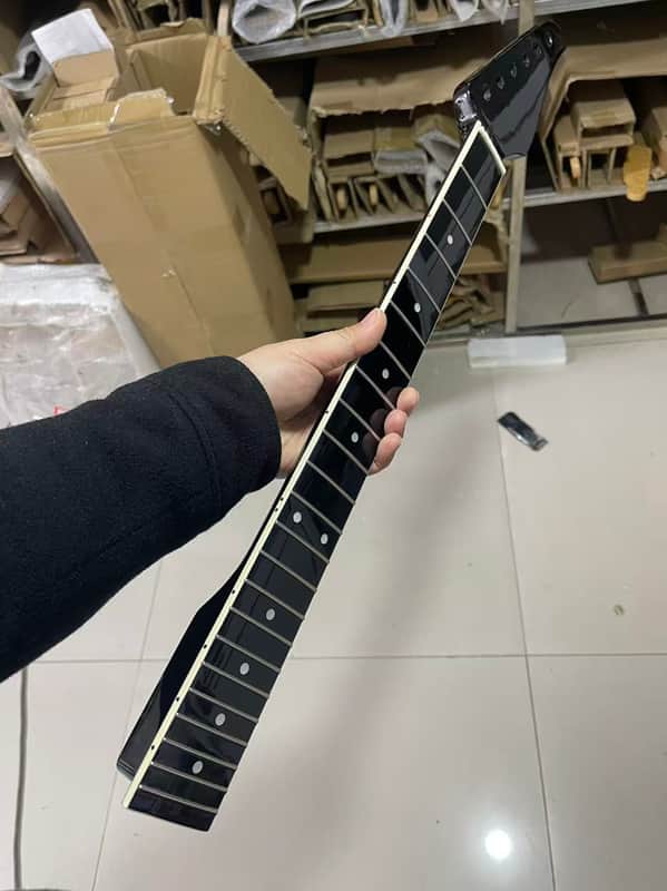 1 Round stainless steel  22 frets White binding black gloss Maple guitar neck 25.5inch hole 10mm image 1