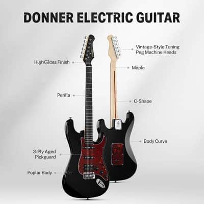 Designer Series Electric Guitar Stratocaster Style Kit with Bag, Cable, Strap Full Kit Bundle image 6