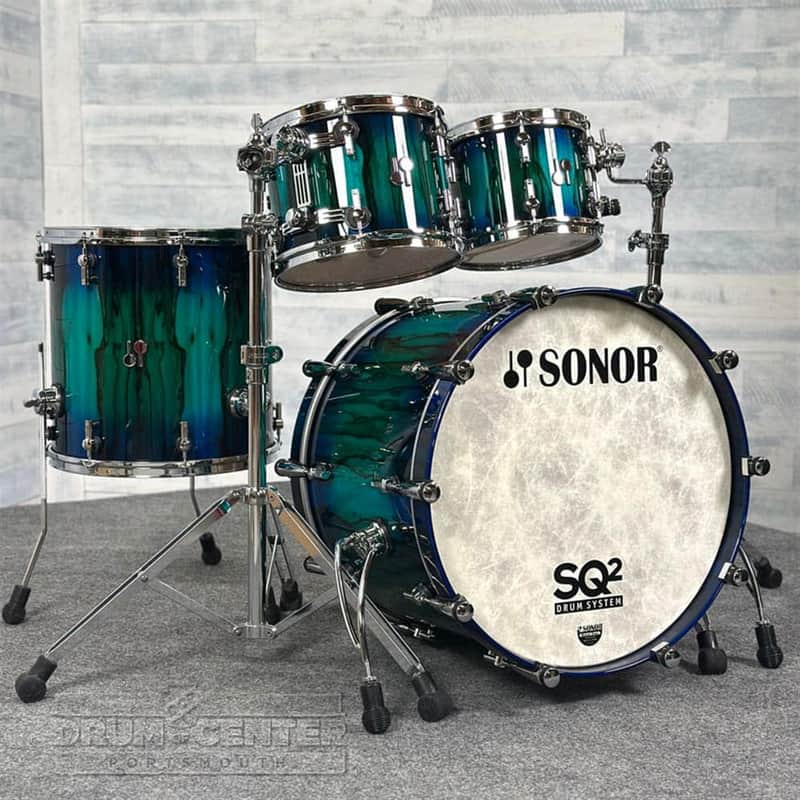 Sonor SQ2 Beech 4pc Drum Set Blue/Green Burst over African Marble Gloss imagen 1
